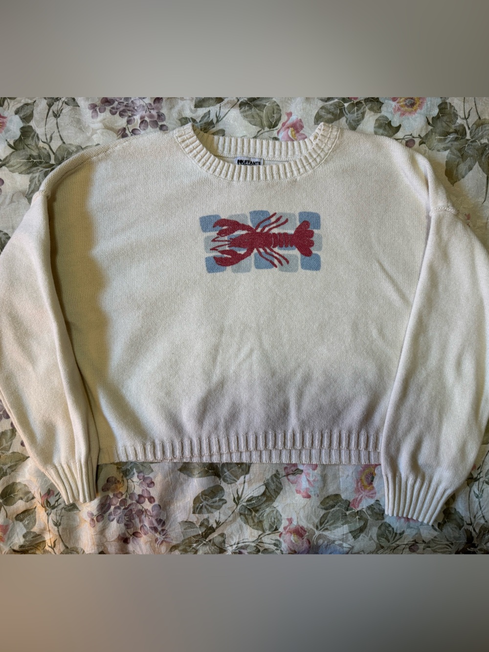 Bouffants & Broken Hearts Lobster Sweater Women’s XL Cream Coastal Preppy